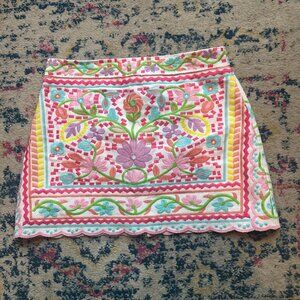 Embroidered Floral Mini Skirt in Pastel Multi